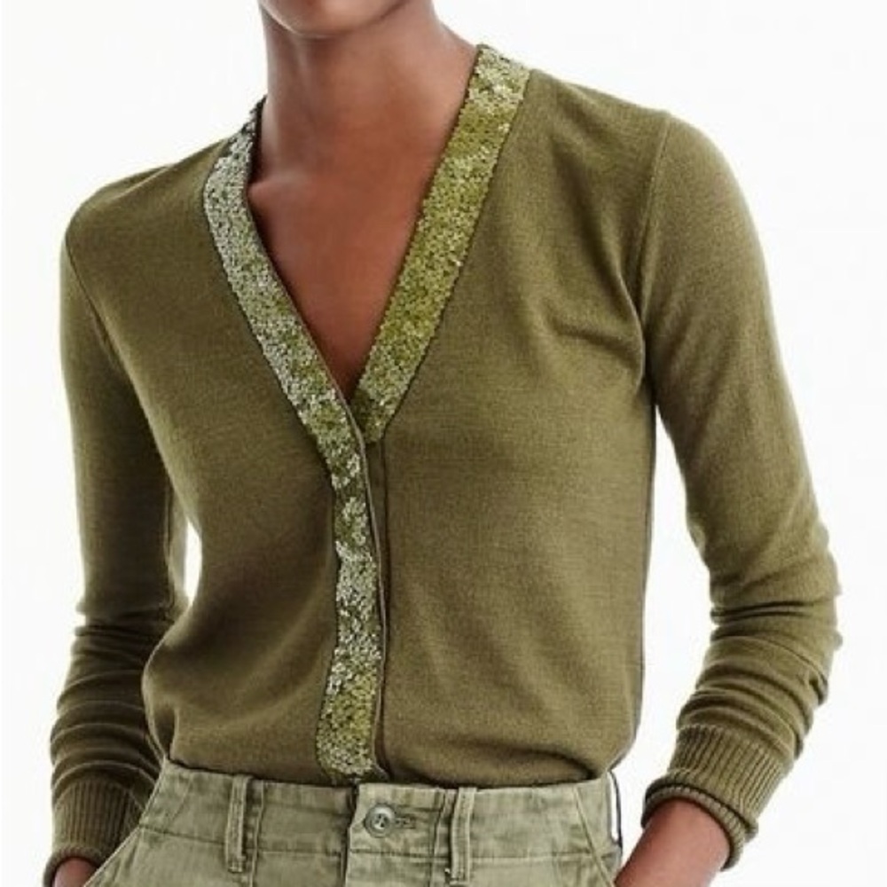 J. Crew Black Label 100% Merino Wool Cardigan with Sequin Trim Detail